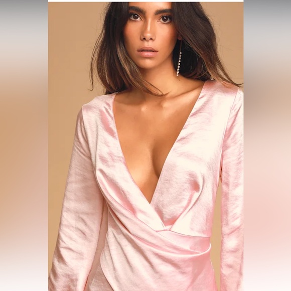 Lulus As Always Pink Satin balloon sleeve Mini Dress - Picture 4 of 10